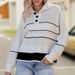 Women's Clothing Autumn And Winter New Striped Color Matching Sweater Women's Button Half Turtleneck Long Sleeve Knitted Pullover Women's Clothing_ecoleips.com
