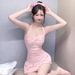Women's Solid Color One Piece Swimsuit Halter Slimming Sweet Girlish Pure Alluring Style For Hot Springs_ecoleips.com