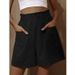 2025s 2025 New Women's Cotton Linen High Waist Fashion Plus Size Wide Leg Casual Shorts_ecoleips.com