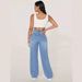 Amazon's European And American Style Cross-border Bestseller: Women's Light Blue High-waisted Ripped Wide-leg Straight_ecoleips.com