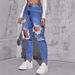 Jeans For Women 2024 New European And American Trend Washed Ripped High Waist Straight Long Pants_ecoleips.com