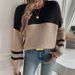 Women's Long Sleeve Color Block Sweater - Loose Knit Pullover With Lantern Sleeves, Soft Acrylic Blend, Casual & Office Wear_ecoleips.com