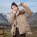 Women's Clothing Vintage-Inspired Short Puffer Jacket With Detachable Faux Fur Hood - Warm Utility Coat For Women (Black, Beige, Khaki, Army Green)_ecoleips.com