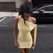 Women's Clothing Women's Slim Hip Body Dress European American Style Casual Fashion Summer Sleeveless One Shoulder Tie Up_ecoleips.com