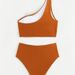 Women's Clothing Solid Color Pleated Split Swimsuit Women's Sexy Shoulder Bikini_ecoleips.com