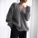 Women's V-Neck Knit Cardigan Cozy Faux Mink Fur Oversized Sweater Coat, Loose Fit Long Sleeve Open Front Casual Top (Beige/Gray/Pink/White)"_ecoleips.com
