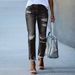 Women's Slim Fit Ripped Denim Jeans Solid Color Relaxed Everyday Wear Comfortable Feshion_ecoleips.com