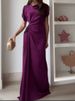 Casual O-neck Draped Gowns Dress Elegant Hight Waist Slim Fit Evening Dress Vestidos Women Fashion Temperament Solid Long Dress_ecoleips.com