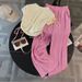 Women's New Short-sleeved Simple Wide-leg Pants Suit Summer Pink Temperament Leisure Medium And Long Fashion Two-piece Suit_ecoleips.com