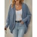 Women's Long Sleeve V-Neck Cardigan - Lightweight Polyester Blend, Open Front Drape, Solid Color Versatility_ecoleips.com