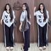 Women's Two-Tone V-Neck Short Sleeve Top With Side Stripe Wide Leg Pants Set - American Style Casual Outfit_ecoleips.com