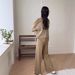 Women's Fashionable Korean Style Loose Striped Knit Top And Pants Set Casual High-Waisted Wide-Leg Knitwear_ecoleips.com