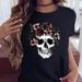 New Women's Summer White European And American Floral Skull Short-sleeve T-shirt_ecoleips.com