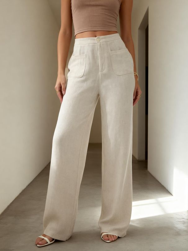 2026 Summer New Linen Textured Wide-leg Pants For Women, High-waisted Straight Bag Slim Casual Trousers_ecoleips.com