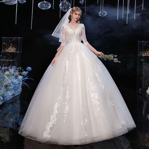 Bride Deep V Simple New Wedding Dress Princess Dream_ecoleips.com