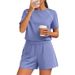 Women's Short Sleeve T-Shirt And Shorts Set Casual Two Piece Outfit for Travel Lounge And Light Exercise_ecoleips.com