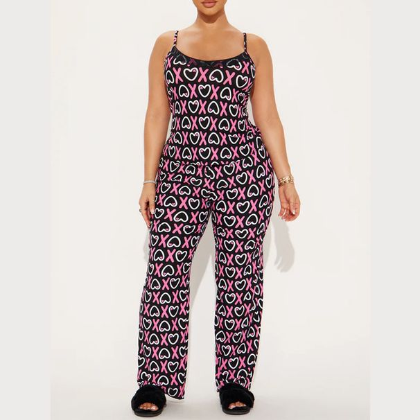 Summer Women's Casual Comfortable Home Camisole Vest Trousers Set With Lace Decoration_ecoleips.com