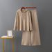 Women's Knitted Two Piece Set Hooded Button down Sweater Casual Wide Leg Pants Spring Autumn Cross Border Style_ecoleips.com