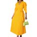 2025 Elegant Stand Up Collar Long Sleeve Waist Pleated Long Skirt Small Elegant Dress_ecoleips.com