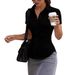 Professional Slim-Fit V-Neck Short Sleeve Blouse For Women – Office Commute & Casual Wear (Black, Burgundy, Blue, White)_ecoleips.com