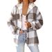 Printed Plaid Hooded Button Jacket Plush Warm Coat Women's Top Wholesale_ecoleips.com
