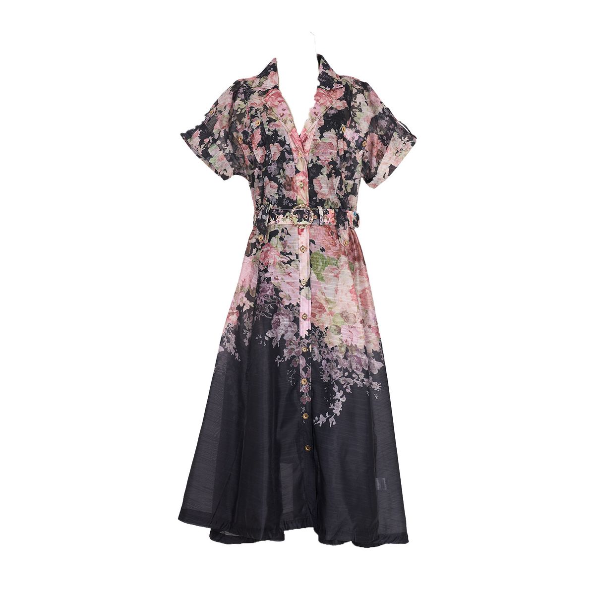 Women's Clothing Dress Lapel Printed Long Skirt Belted Single Breasted Fairy Skirt_ecoleips.com