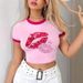 Women's Oversized Gothic T-Shirt Rose Print Short Sleeve Lip And Floral Art Versatile Styling Anchor Top_ecoleips.com