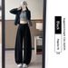 Aria Basics Black Curved Hem Spor For Women, Spring 2026 New Style, Plus Size, Banana Wide-leg Sweatpan, Casual Straight-leg_ecoleips.com