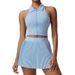 Caijue Women's Fitness Sports Set Outdoor Badminton Tennis Apparel with Lapel Top And Running Skirt for Running_ecoleips.com