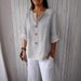 K New Loose T-shirt Comfortable Casual V-neck Button Up Top For Women_ecoleips.com