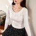 Superior Selection Lace Lace Cotton T-Shirt Women's Long Sleeved 2025 Autumn New Pure Desire Sexy Base Shirt_ecoleips.com