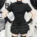 Dark Gothic Ruffled Lace Jacquard Textured Shirt Stand Collar Slimming Waist Hot Girl New Stand Collar_ecoleips.com