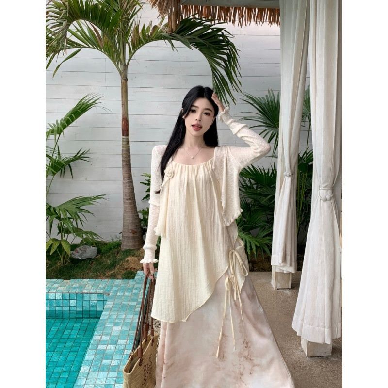 Autumn New Korean Fashion Color Block Strap Knitted Cardigan Two-Piece Maternity Dress_ecoleips.com