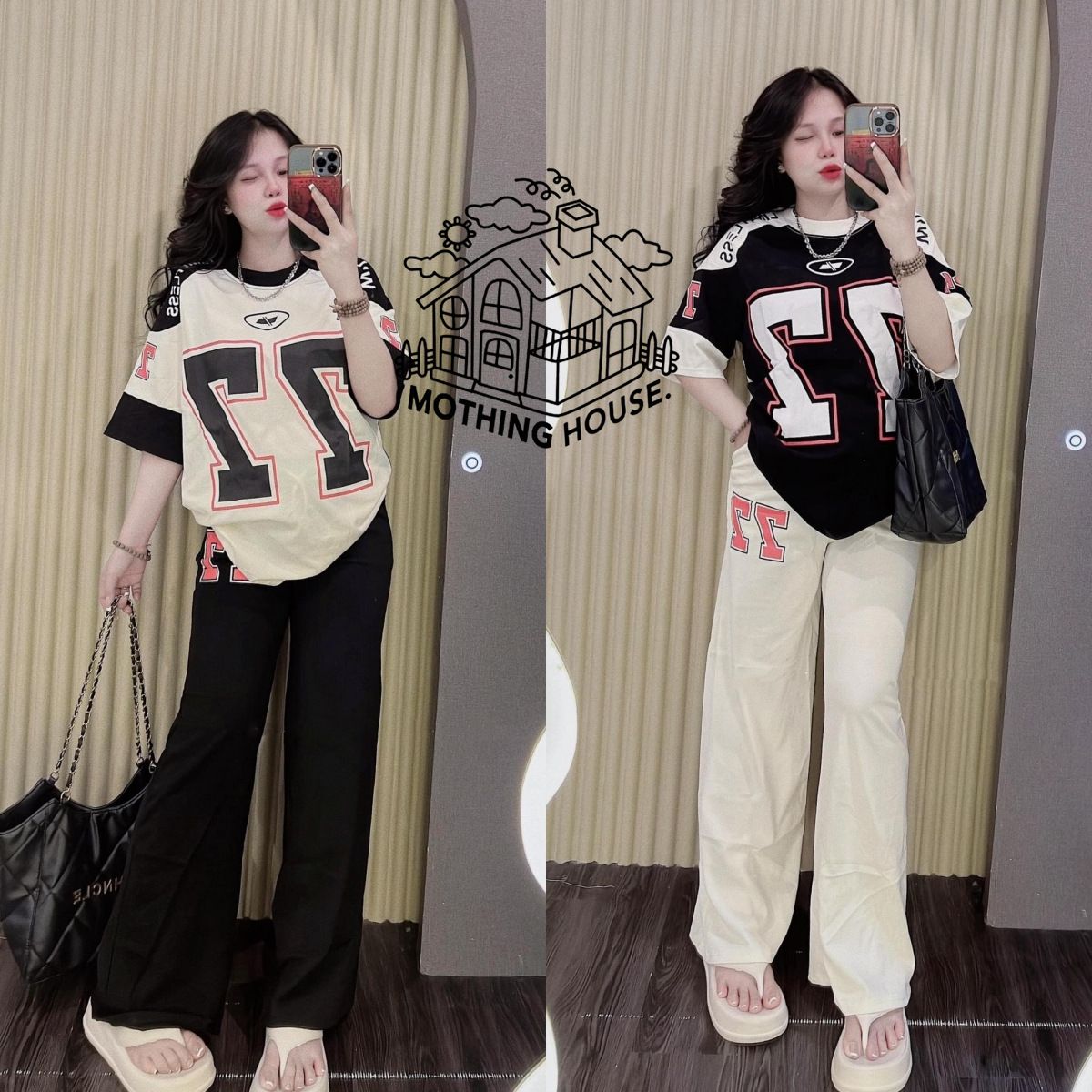 Women's American Style Letter Print Lounge Set - Oversized Tee With Wide Leg Pants Casual Outfit_ecoleips.com