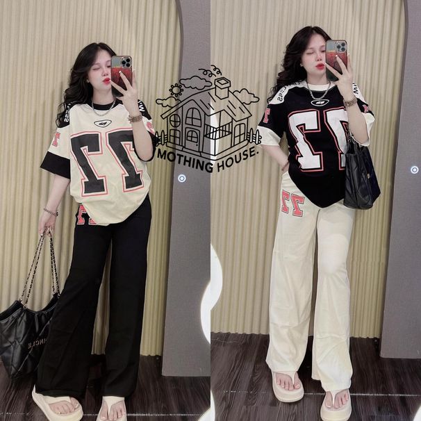 Women's American Style Letter Print Lounge Set - Oversized Tee With Wide Leg Pants Casual Outfit_ecoleips.com