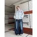 Korean Style Vintage Washed Straight Loose Design Embroidered Patchwork Wide Leg Jeans For Women_ecoleips.com