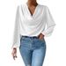 Women's Clothing Elegant Textured Chiffon Blouse Long Sleeved Pleated Lantern Sleeve Top For Spring/Autumn_ecoleips.com