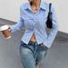 Spring New Fashion Casual Versatile V-Neck Striped Long Sleeve Shirt_ecoleips.com