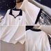 Women's Clothing Plus Size Loose Slim Straight Shoulder POLO Collar Short Sleeved T Shirt_ecoleips.com