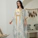 Muslim Dress Women Modest Evening Abaya Set – Sheer Mint Green Gown With Gold Foil Embroidery (Elegant Muslim Two-Piece Dress)_ecoleips.com