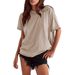 Women's Clothing Summer Loose Casual Cotton Solid Color Round Neck Short Sleeve Raw Edge T Shirt_ecoleips.com