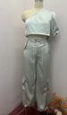 Women's Clothing Summer New Fashion Slant Collar Raglan Sleeve Top Casual Style Trousers Two piece Set_ecoleips.com