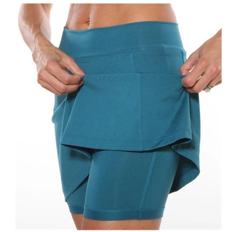 Summer Women's Solid Color Mid Waist Skirt Pants American Style Sporty Casual Look Faux Two-Piece Pocket Short Skirt_ecoleips.com