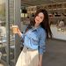 Dark Blue Retro Front Shoulder Hong Kong Style Soft Denim Shirt Women's Spring And Autumn 2026 Spring Clothes Small Top Retro Style_ecoleips.com
