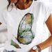 European And American Cross-border Foreign Trade Wholesale Clothing: Colorful Feather Butterfly Round-neck Plus-size_ecoleips.com