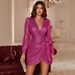 Women's Sexy V-Neck Sequin Wrap Dress – Glamorous Bodycon Mini Dress For Parties, Cocktail & Evening Events (S-L, Pink & Fuchsia)_ecoleips.com