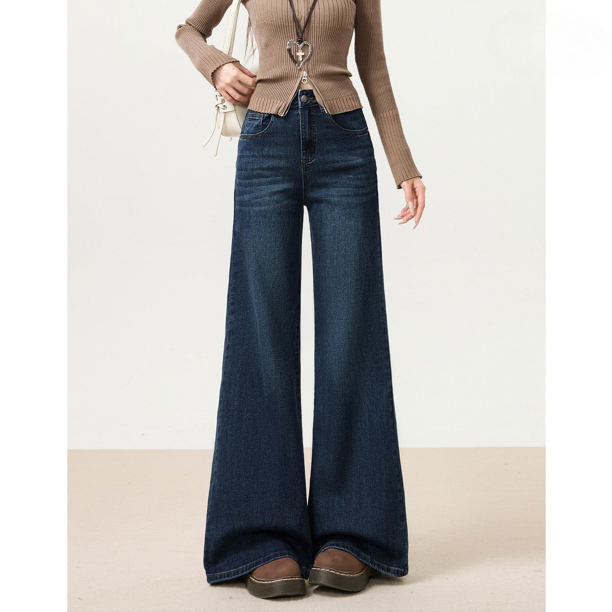 Dark Blue High-waisted Jeans Women, 2025 New Model For Autumn, Spring, Summer, Stretchy And Not Tight-fitting, Slightly_ecoleips.com