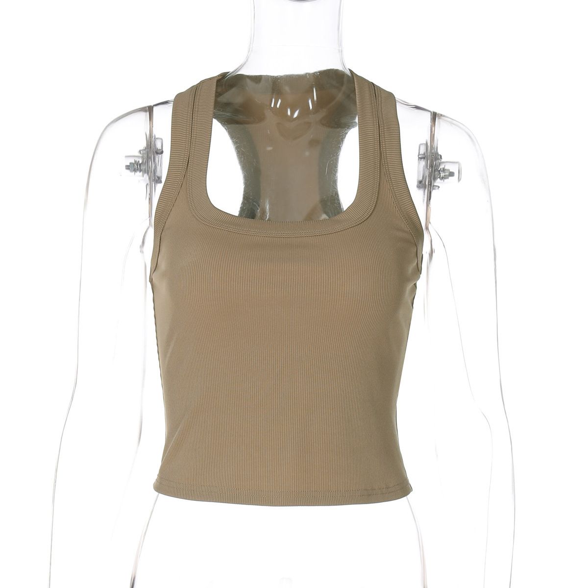 Women's Ribbed U-Neck Slim Fit Cami Top For Summer | Stretchy Crop Tank In White, Black, Tan, Burgundy_ecoleips.com