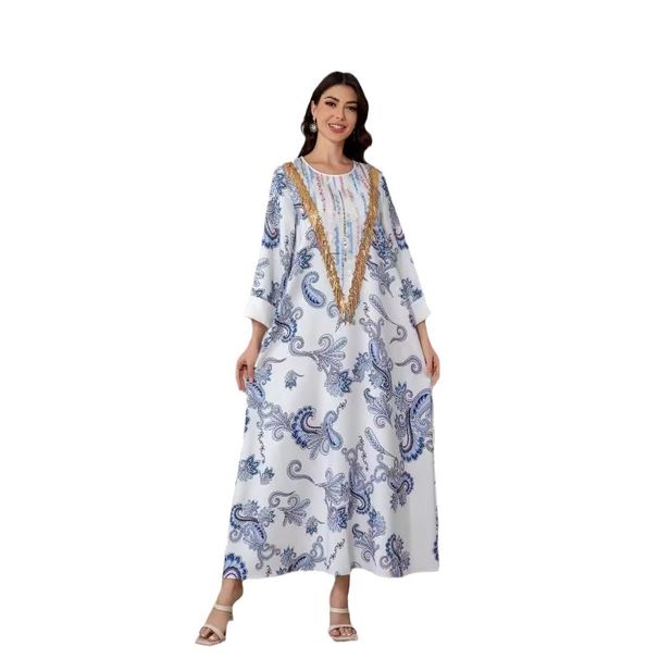 Women's Clothing Muslim Ladies Printed Robe Evening Dress_ecoleips.com