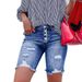 Women's Clothing "Women's Slim Fit Button Fly Denim Shorts With Distressed Hem & Ripped Details - Mid Rise Stretch Jeans Shorts For Streetwear Fashion_ecoleips.com